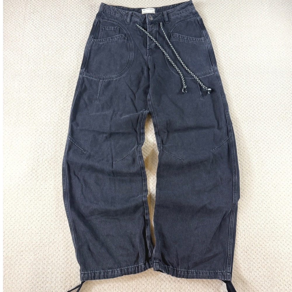 We The Free Wide Leg Jeans Love Language Womens 26 Black Baggy Gorpcore Grunge